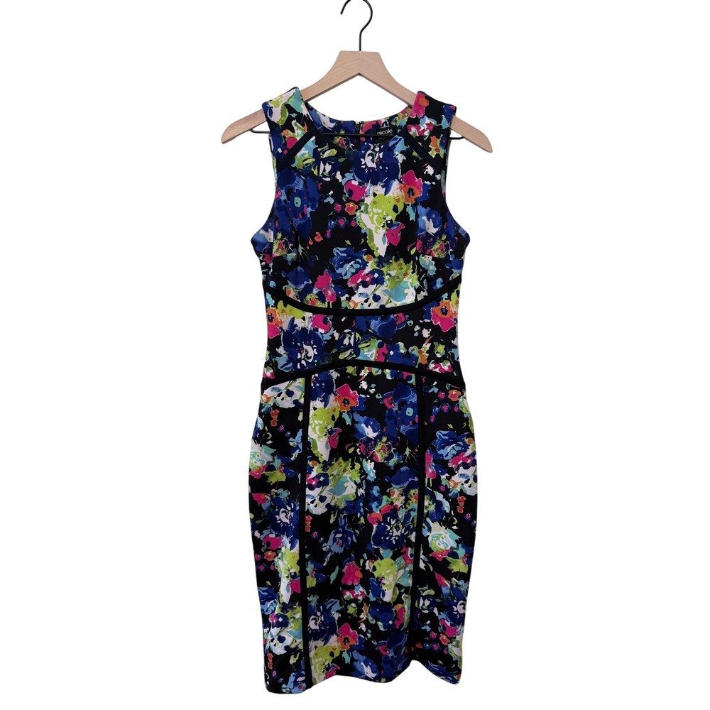 Nicole by Nicole Miller Floral Sheath Dress Abstract Print Bodycon Stretch